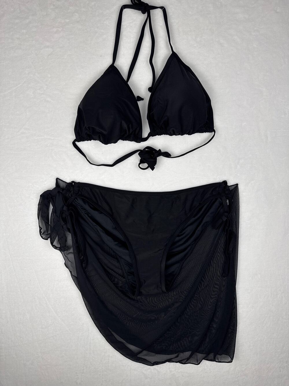 NWOT Black String Bikini with Sarong Wrap Size XXL